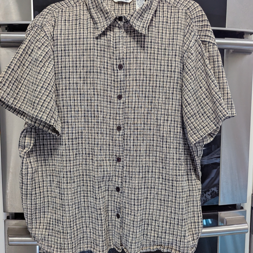 Krazy Kat Women's Black and White Checkered Button Down Blouse 2X